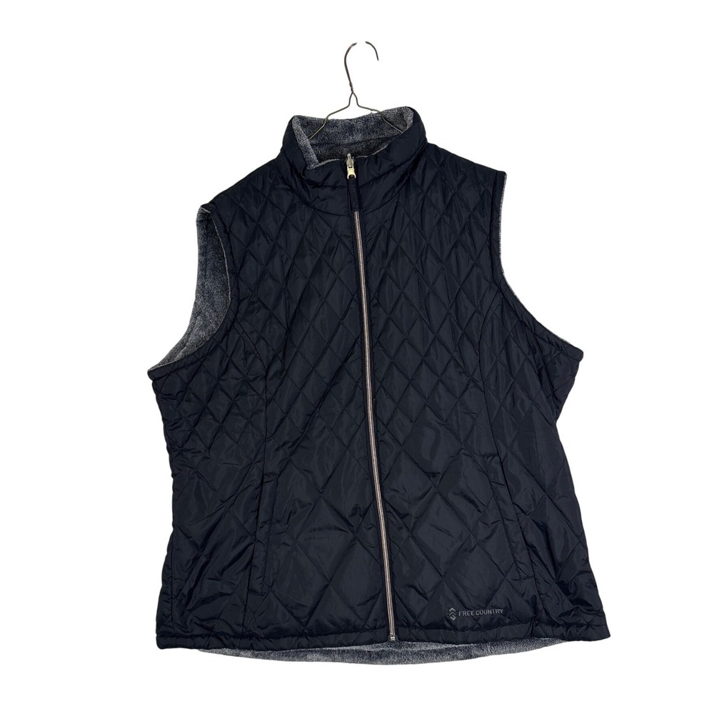 Free Country Womens XXL Black Quilted Fleece Lined Full Zip Puffer Vest Jacket